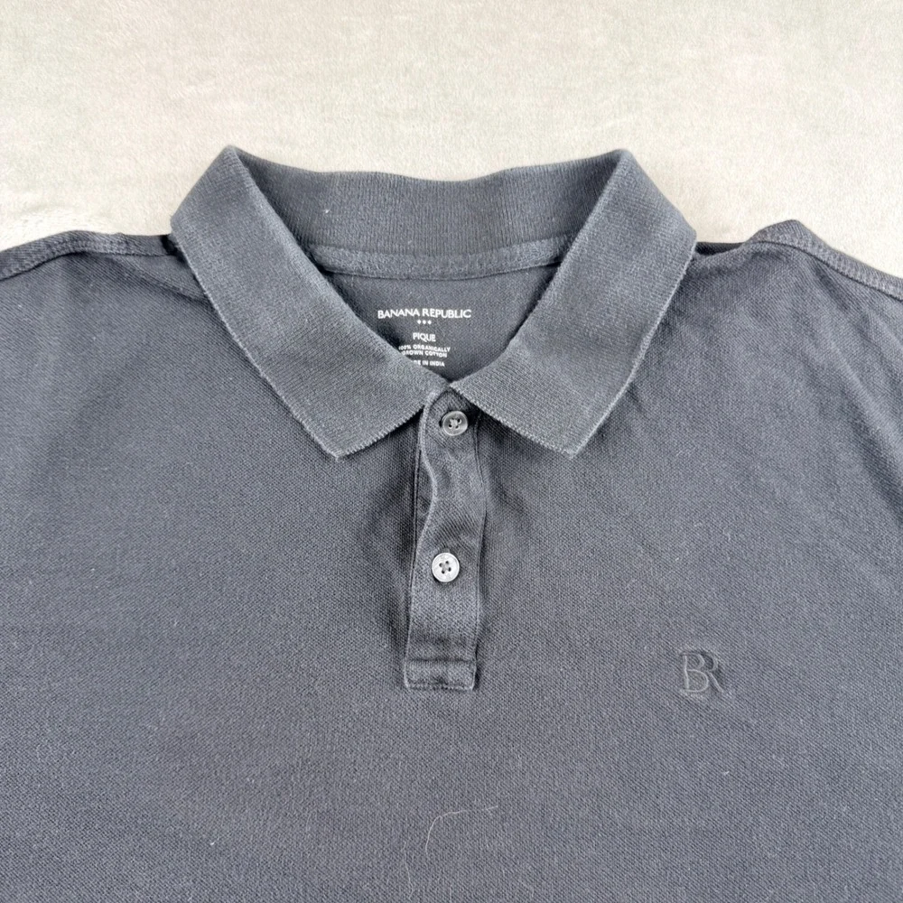 Banana Republic Men's XL Black Pique Polo Shirt Short Sleeve Organic Cotton